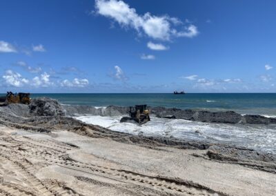 A trailing suction hopper dredge pumps sand from offshore to nourish the beaches of South Ponte Vedra